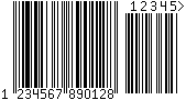 Barcode EAN-13, encode digits 123456789012, checksum 8 with 5 additional digits