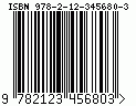 Barcode ISBN, encode digits 978212345680, checksum 3