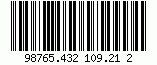 Barcode Leitcode, encode digits 9876543210921, checksum 2