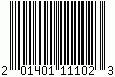 Barcode UPC-A, encode digits 20140111102, checksum 3