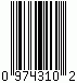 Barcode UPC-E, encode digits 974310, checksum 2